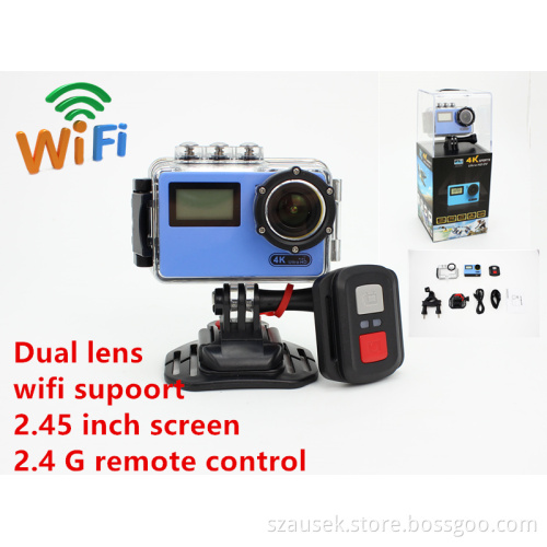 action camera dual lens 2.45''HD LCD Screen+0.96 Status Scree wifi action camera 4k action pro hd video camera with HD MI output